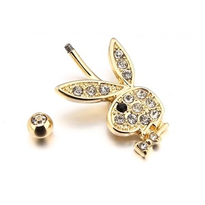 Gioielli per <span class=keywords><strong>Piercing</strong></span> all'Ingrosso in Acciaio Inossidabile, Anello per <span class=keywords><strong>Ombelico</strong></span> a Forma di Coniglio con Zirconi, Anello per <span class=keywords><strong>Ombelico</strong></span> con Cristalli a Forma di Coniglietto - Product Image 2