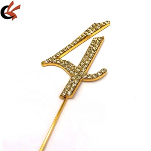 4 anni decorazione per torta per festa di 4 anni con cristalli d'oro strass Cake Topper - Product Image 1