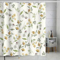 Rideau de douche imperméable à motif pastoral pour best-seller, rideau de douche imprimé en 3D avec des feuilles de plantes tropicales et des fleurs