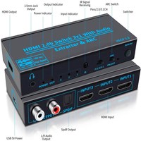 Hardrock Metal Black 3-en-1 4K pour Switch avec extraction audio ARC 3.5mm Aux/RCA/SPDIF + télécommande IR