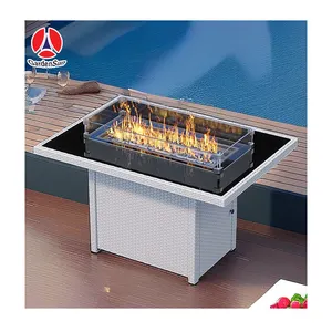 New designed gas fire pit table outdoor stainless steal rattan fire pit table rattan table fire pit