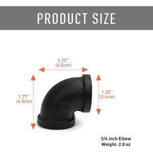 Zwarte Pijp Elleboog Home Schroefdraad Gegoten Zwart Smeedbaar Ijzeren Pijpfitting Elleboog Voor Steampunk Vintage Plank Beugel Sanitairpijp - Product Image 6