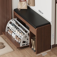 Tabouret et banc à bascule modernes avec siège rembourré, étagère à chaussures en panneau synthétique personnalisable pour l'entrée de la maison