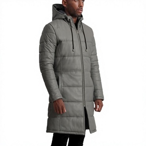 Manteau long à capuche pour homme, épais, matelassé, fermeture éclair sur le devant, gris, coupe classique - Product Image 4