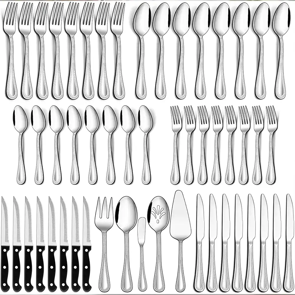 Modern wedding silverware set stainless steel Restaurant Hotel Flatware Cutlery with Steak Knives Serving Utensils Spoon Fork