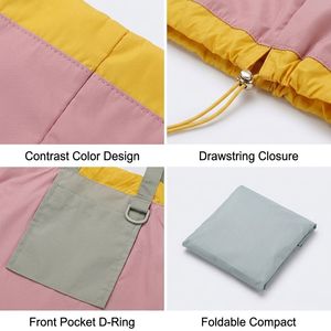 Foldable Tote Bag Color Block Drawstring Shoulder Bag Lightweight Nylon Reusable Shopping Bag Eco Friendly Portable Grocery Bag - Product Image 3