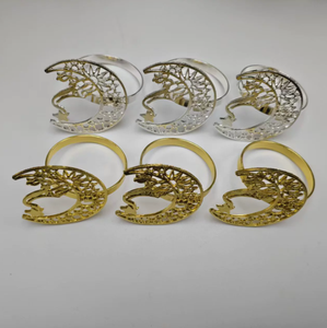 DAMAI DAMAI 2026 New Ramadan Napkin <b>Ring</b> Home Decoration Star Moon Pattern Electroplated Alloy Napkin Buckle Ramadan Deco - Product Image 2