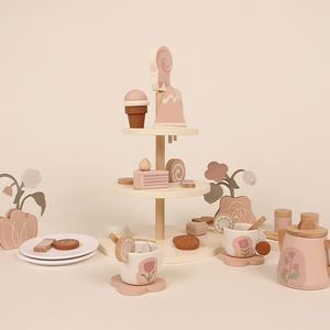 Juego de Accesorios de Cocina de Juguete para Niños, Mini Soporte para Cupcakes, Postres, Juego de Té de Madera para Niñas Pequeñas - Product Image 2
