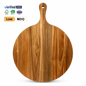 Tabla de cortar de madera de acacia premium con mango, tabla de madera para servir pizza, pan y <span class=keywords><strong>queso</strong></span> - Product Image 1