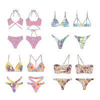 Ensemble bikini 2 pièces réversible sur mesure pour femmes grandes tailles OEM/ODM, avec coussinets amovibles, en microfibre Spandex/Polyester imprimé, anti-UV