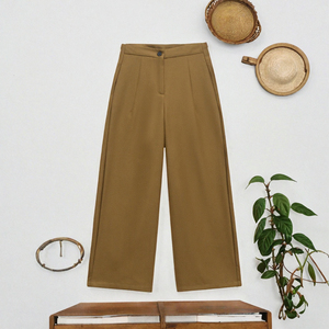 Pantalones de Pierna Ancha de Cintura Alta para Mujer, Color Sólido, Corte Holgado, Largos, Mezcla de Lana, Estilo Minimalista Otoñal - Product Image 2