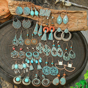 빈티지 스타일 매달려 귀걸이 보석 여성 드롭 귀걸이 큰 기하학적 보헤미아 녹청의 귀걸이 빈티지 패션 보석 선물 - Product Image 4