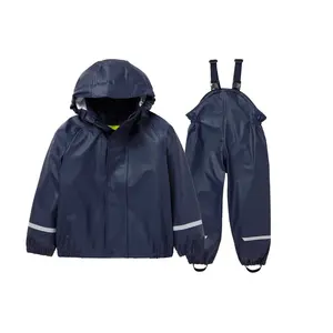 Großhandel wasserdichten Stoff Kleinkind PU weichen Regen Regenmantel Jacke und Hose reflektierende Unisex Kinder Regen bekleidung Set