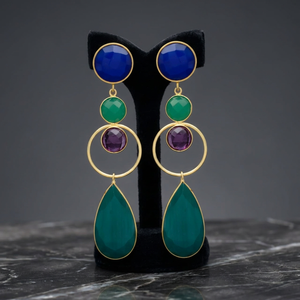 Boucles d'oreilles pendantes en onyx vert, améthyste et pierres précieuses hydro, boucles d'oreilles goutte d'eau en saphir hydro, en argent, faites à la main, ethniques, pour soirée - Product Image 3