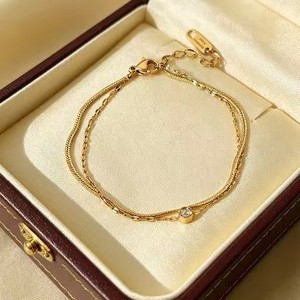 Cadena de Tobillo de Acero Inoxidable para Mujer, Estilo Simple y Moderno, Cadena de Hueso de Serpiente con Colgante de Zirconia, Cadena de Tobillo de Doble Capa - Product Image 2
