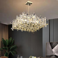 Lustre suspendu LED rectangulaire moderne de luxe, style nordique, en acier inoxydable et cristal, hauteur réglable, pour villa