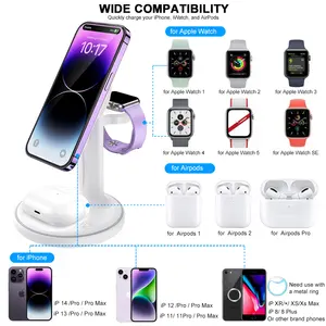 Pengisi daya ponsel portabel Universal, dudukan pengisi daya nirkabel ponsel cepat Universal untuk iphone 14 jam tangan dan airpods