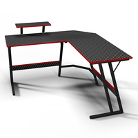 Table de jeu en métal noir YZ Top Seller avec éclairage RGB et plateau en fibre de carbone, bureau PC moderne et simple avec étagères