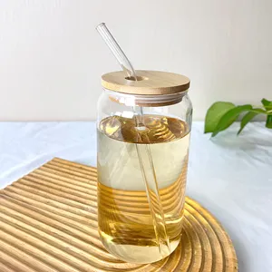 Longo Hui palha com bambu tampa transparente resistente ao calor alta borosilicato alta aparência nível bebida café Cola copo