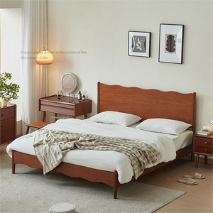 Letto Moderno Minimalista Nordico Retrò Ondulato in Bosso Massiccio, Ecologico, Durevole e Confortevole, 1.5m 1.8m per Camere da Letto e Appartamenti - Product Image 1