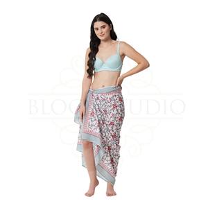 Pareo de Algodón con Estampado Artesanal Verde Océano y Rosa para Mujer, Ligero, para Bikini, Playa y Resort - Product Image 4