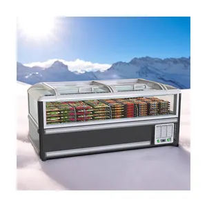 Fresh Meat Refrigeration Freezer Cabinet Supermarket Curved Glass Door Horizontal Chest Freezer