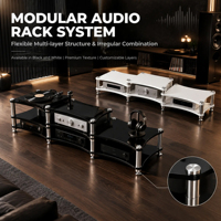 Support Hi-Fi en bois laqué sculpté de qualité E0, multi-rangs, multi-niveaux, à disposition irrégulière, avec pilier solide de 50 mm, antichoc, pour amplificateur à tubes