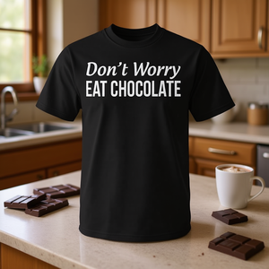 Maglietta Don't Worry Eat Chocolate Nera Unisex Taglia Adulto Media - Product Image 3