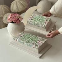 Boîte de rangement en bois magnétique avec logo personnalisé, broderie florale, pour desserts, pâtisseries, noix, avec base, boîte cadeau pour chocolat, bonbons, emballage