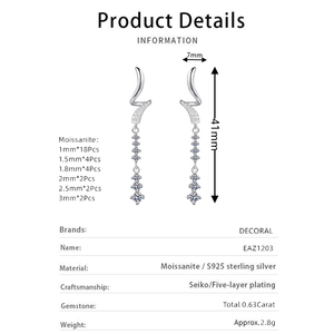 <strong>Wholesale</strong> Tassels Iced Out D Color Moissanite Earrings 925 Sterling Silver 0.63Carat Moissanite Drop Earrings for Women Wedding - Product Image 6