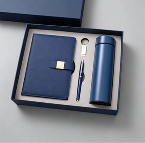 Promo Wholesale Business Luxury <b>A5</b> <b>Diary</b> Bottle Set Customizable Gray Leather <b>A5</b> Notebook Gift Set With Pen, Thermal Mug and USB - Product Image 1