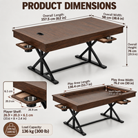 Table de jeu Hanyee en MDF, table à manger, grand espace de jeu, plateau amovible avec tapis de jeu et 6 porte-gobelets et plateau pour loisirs, finition noyer