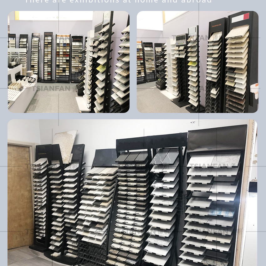 Exhibition Factory Waterfall Floor Quartz Display Stands Granite Marble Sample Rack Floor Standing Ceramic Tile Stone Display