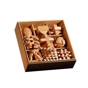 9 Piece Wooden Puzzle Set Unisex 3D Brain Teasers And Educational Games Challenging Puzzles In Wood