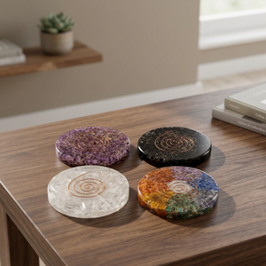 <b>Crystal</b> <b>Orgone</b> Coaster Round Plate Polished Handmade Feng Shui Healing Decor - Product Image 3