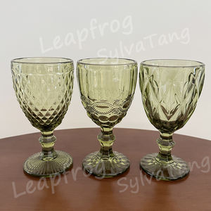 Venta al por mayor Apto para lavavajillas verde 300ml multiusos patrón prensado copa de vino <span class=keywords><strong>Vintage</strong></span> copa de boda para fiesta Hotel restaurante - Product Image 2