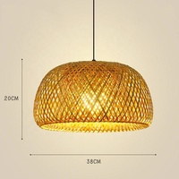 Suspension LED en bambou tressé naturel, style rustique, vagues en rotin pour restaurant, culot E26, taille moyenne