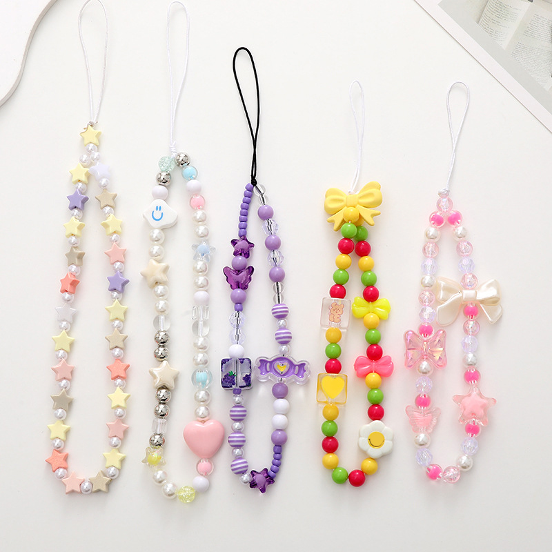 Симпатичный мультяшный шнурок для телефона с бусинами для мобильного смартфона