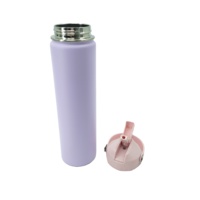 Bouteille d'eau isotherme tendance violette 24 oz avec couvercle rose, poignée confortable, design riveté, double paroi isolée, gourde d'extérieur