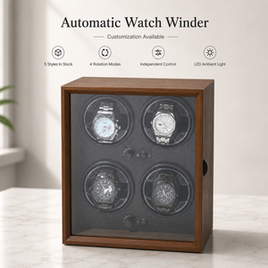 Boîte de rangement pour montres en bois de noyer MDF anti-poussière, à rotation automatique à quatre positions, pour montres mécaniques, vitrine pour montres - Product Image 1