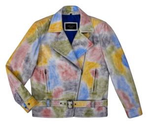 Veste pour homme en cuir Nappa ciré blanc multicolore 100% authentique, finition effet flamme, fermeture éclair YKK, étiquette privée OEM/ODM - Product Image 1