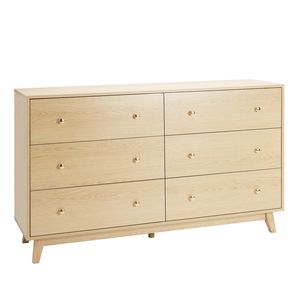 Commode à 6 tiroirs en chêne massif, style américain, armoire à tiroirs en bois pour chambre à coucher - Product Image 1