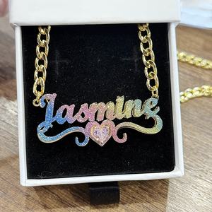 Collar con Colgante <span class=keywords><strong>de</strong></span> Letra y Piedra <span class=keywords><strong>de</strong></span> Nacimiento Brillante, Cadena <span class=keywords><strong>Figaro</strong></span> 3D, Joyería Personalizada con Dije <span class=keywords><strong>de</strong></span> Corazón, Regalo para Mujer, QIUHAN OEM - Product Image 2
