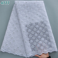 Tissu en dentelle de coton africain blanc pur de haute qualité avec strass, 5 yards, dentelle suisse en voile en gros pour robes féminines 4777