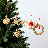 Ensemble de décorations en paille pour Noël, étoile, flocon de neige, cœur, ange, fleur, anneau, chèvre, ornements en paille nordiques du Danemark et de Norvège
