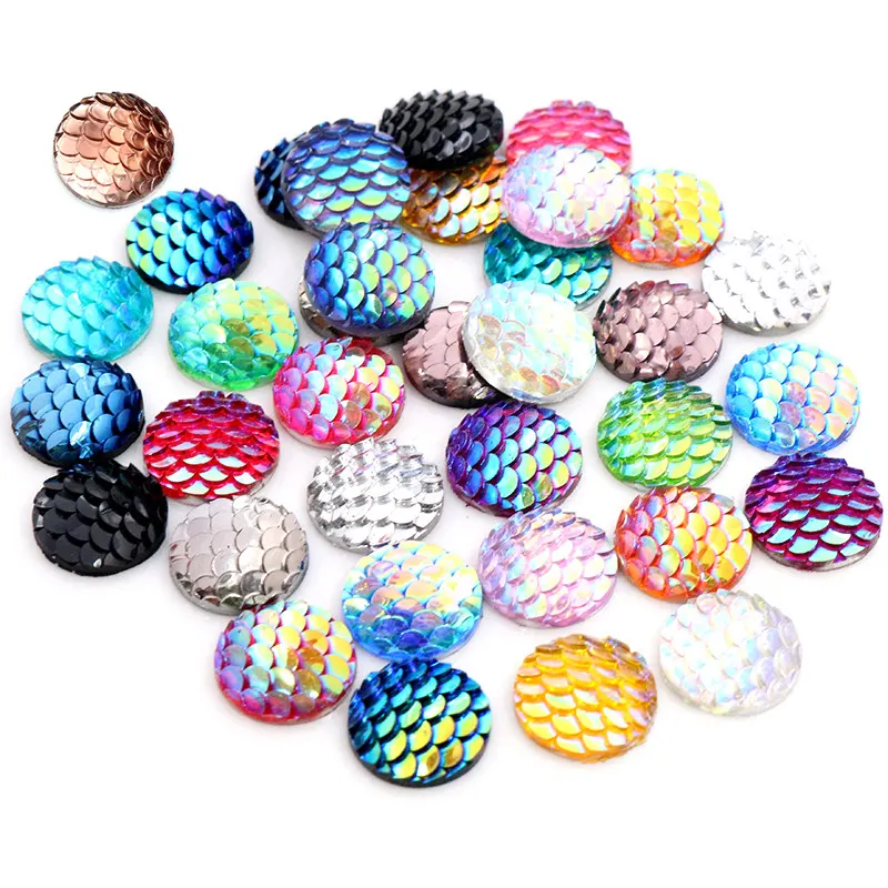 40 teile/los 8/10/12mm Mermaid Fish Scale Flatback Cabochons Dome für DIY Earrings Necklace Bacelet Jewelry Making Findings