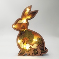 Lampe de table en bois sculptée en forme de lapin 3D avec lumières LED, figurines de lapin mignonnes, lampe de Pâques en bois, ornements de bureau en bois, animal en bois