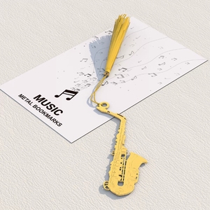 Marque-page musical créatif en métal en forme de saxophone, trompette, accordéon, violon, guitare, piano avec pompon – Vente en gros - Product Image 5