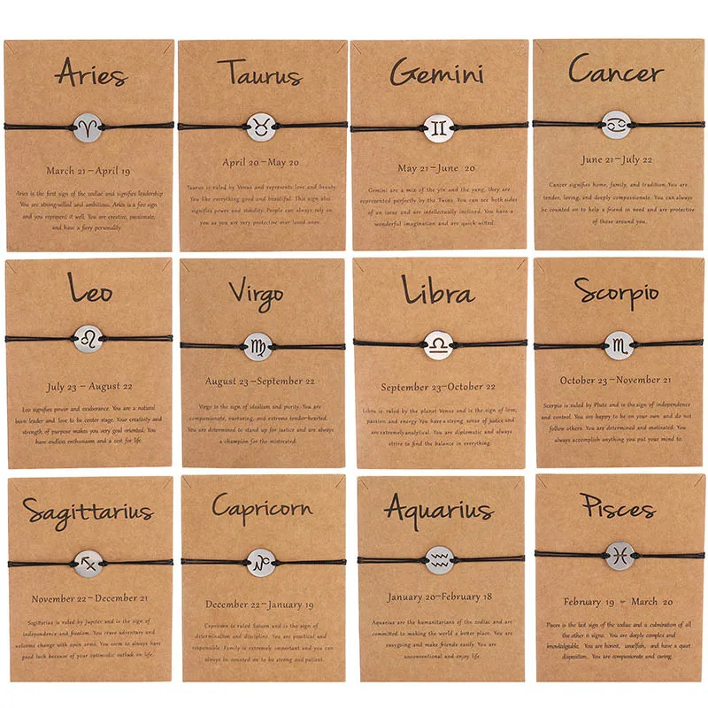 NEWEI Simpatico braccialetto con segno zodiacale 18 carati in acciaio inox astrologico, per donne, adolescenti, ragazze, charm, regali di compleanno, M, Acciaio inossidabile, Gemma di zircone