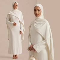 Abaya longue à manches longues pour femme, style Dubaï, longueur ras du sol, ornée de perles faites à la main, tenue islamique modeste pour l'Aïd et le Ramadan, ensemble hijab
